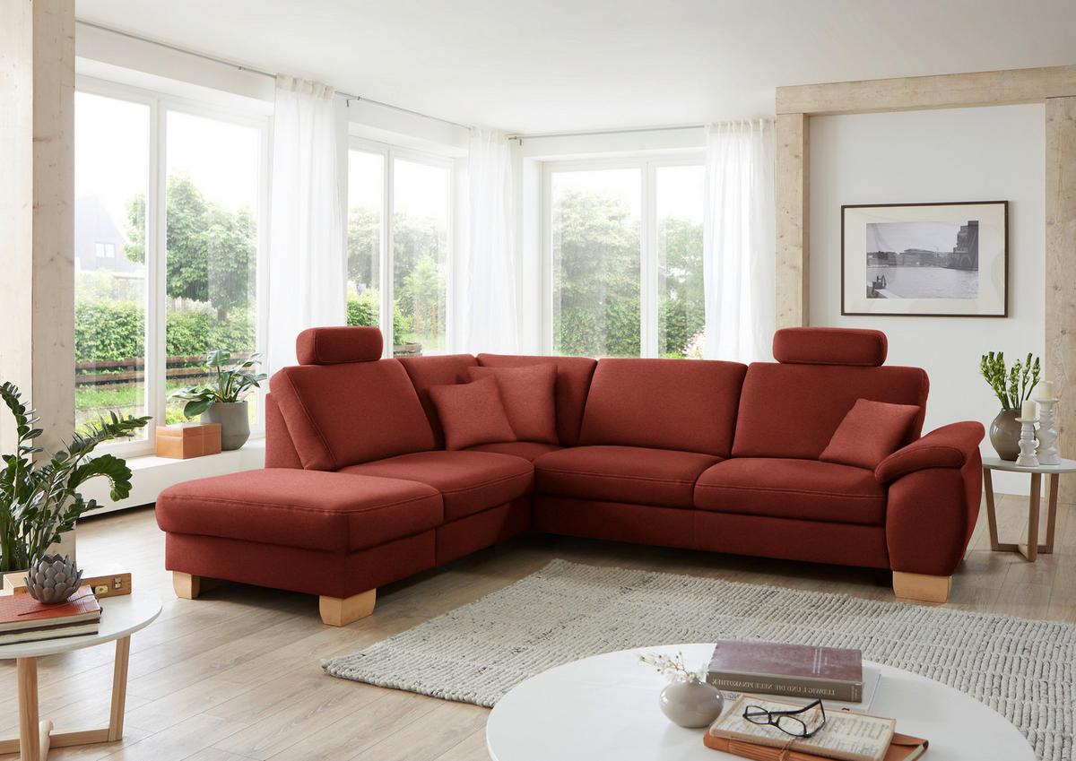 ECKSOFA in Mikrofaser Rot  - Wildeiche/Beige, Konventionell, Holz/Textil (236/286cm) - Voleo