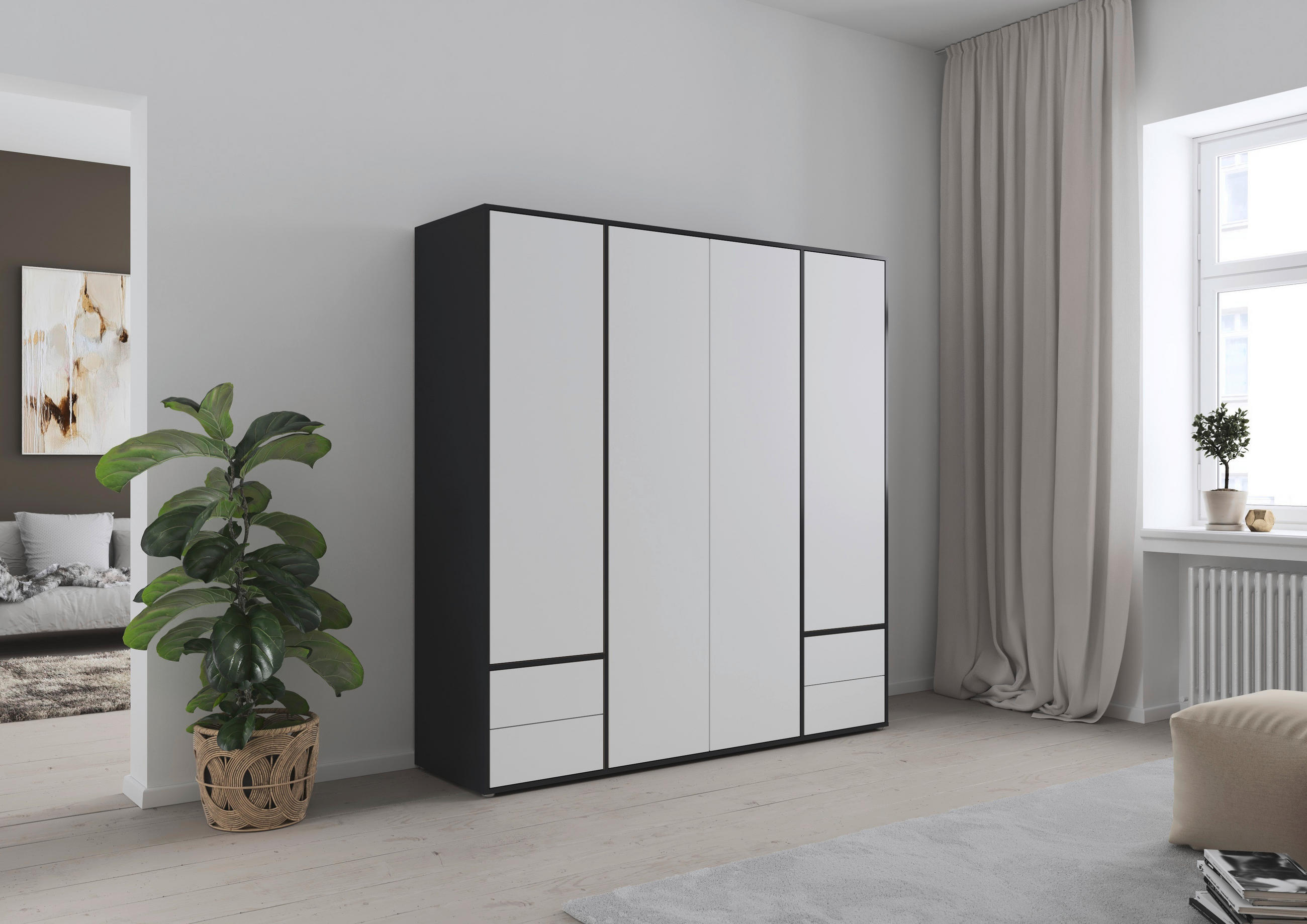 DREHTÜRENSCHRANK in Grau, Weiss  - Weiss/Grau, Modern, Holzwerkstoff (187/194/53cm) - Rauch Möbel