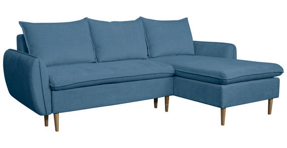 ECKSOFA Blau Chenille - Blau/Buchefarben, KONVENTIONELL, Holz/Textil (244/163cm) - Carryhome