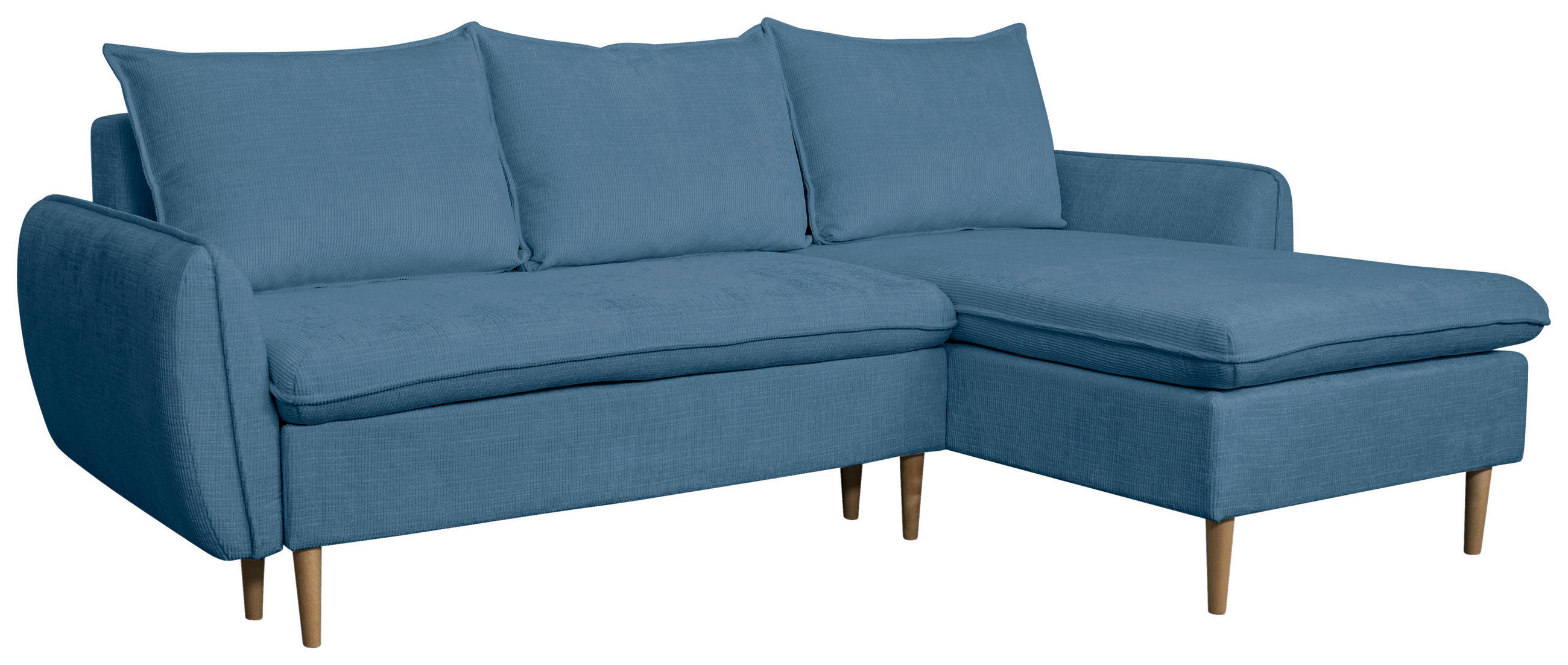 ECKSOFA Blau Chenille  - Blau/Buchefarben, KONVENTIONELL, Holz/Textil (244/163cm) - Carryhome