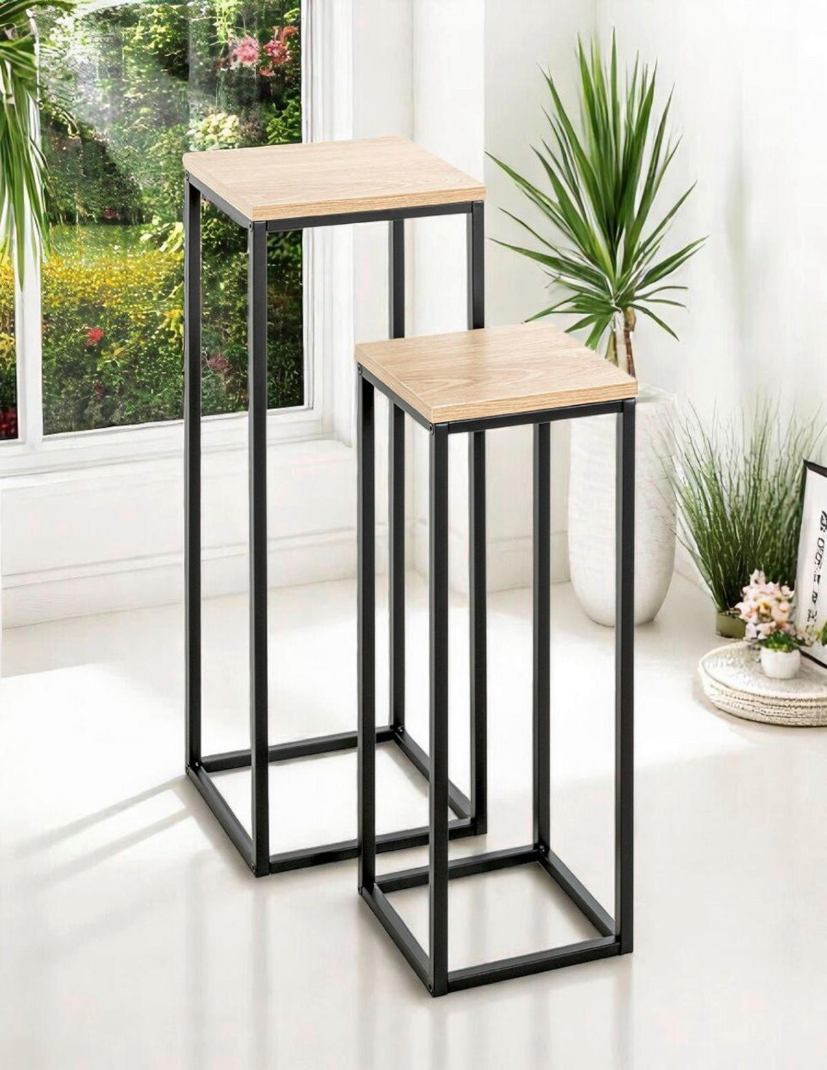 BEISTELLTISCHSET in Metall, Holzwerkstoff 19-23/19-23/54-67 cm  - Eichefarben/Schwarz, Trend, Holzwerkstoff/Metall (19-23/19-23/54-67cm)