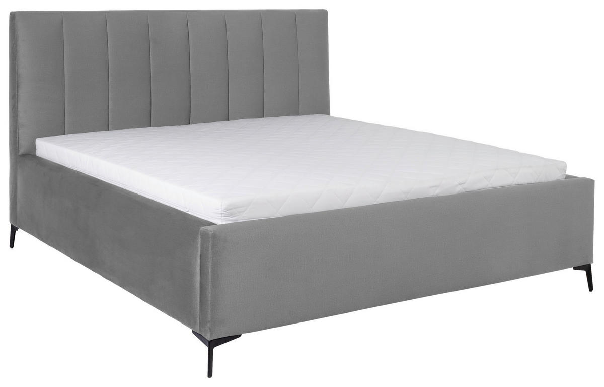 POLSTERBETT 180/200 cm, inkl. Lattenrost, Bettkasten,  in Grau  - Birkefarben/Schwarz, KONVENTIONELL, Holz/Textil (180/200cm) - Boxxx