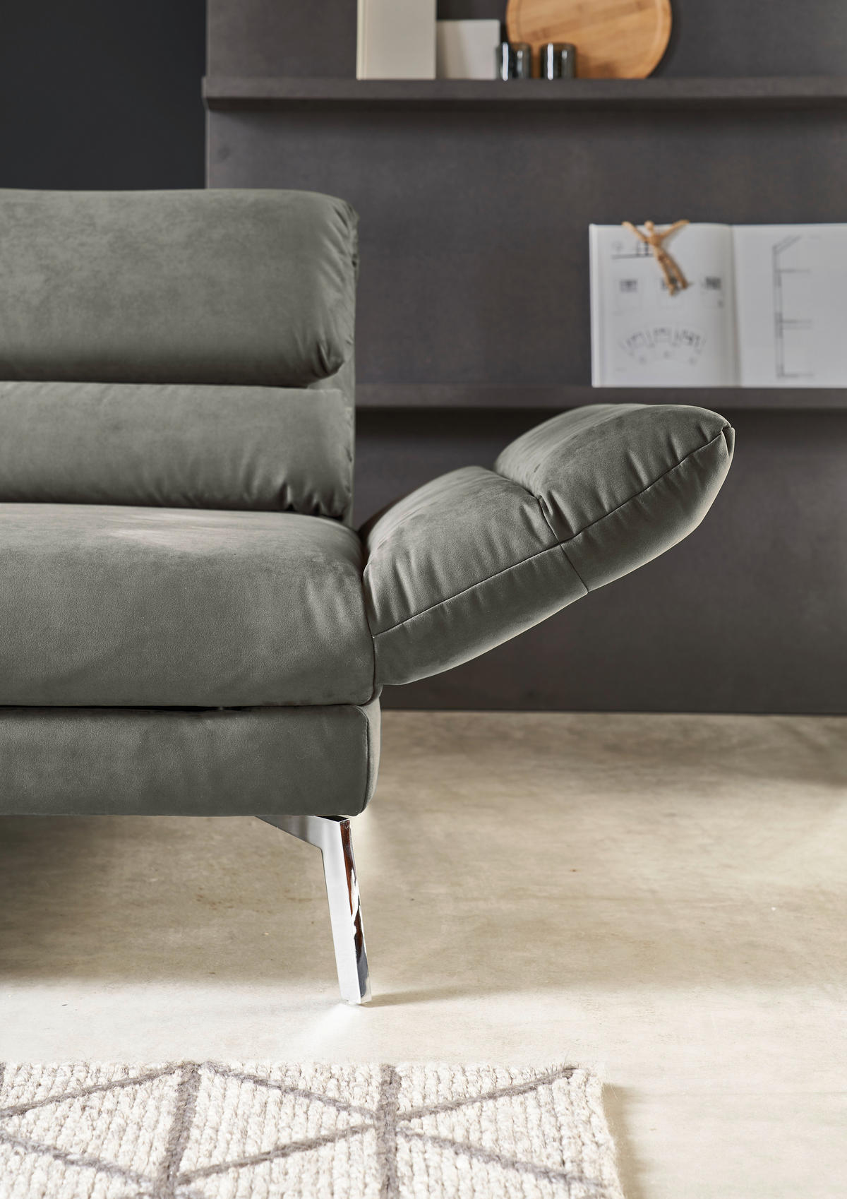 ECKSOFA Graphitfarben Mikrofaser  - Chromfarben/Graphitfarben, Design, Textil/Metall (279-327/176-217cm) - Dieter Knoll