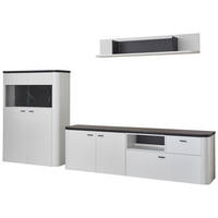 WOHNWAND  in Weiß, Dunkelgrau  339/182,4/42,4 cm  LED-Leuchtmittel   - Dunkelgrau/Schwarz, Design, Glas/Holzwerkstoff (339/182,4/42,4cm) - Xora