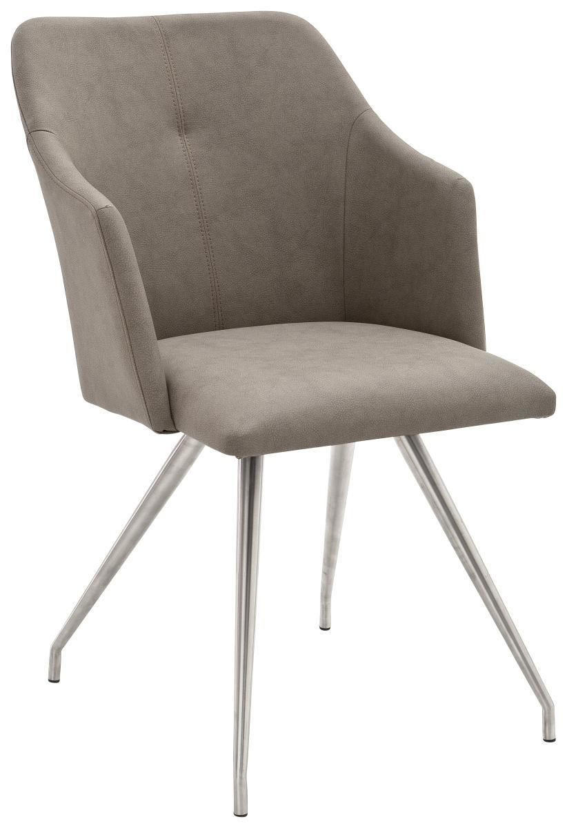 STUHL  in Edelstahl Lederlook Metall, Textil  - Taupe/Edelstahlfarben, Design, Textil/Metall (54/88/62cm) - Novel