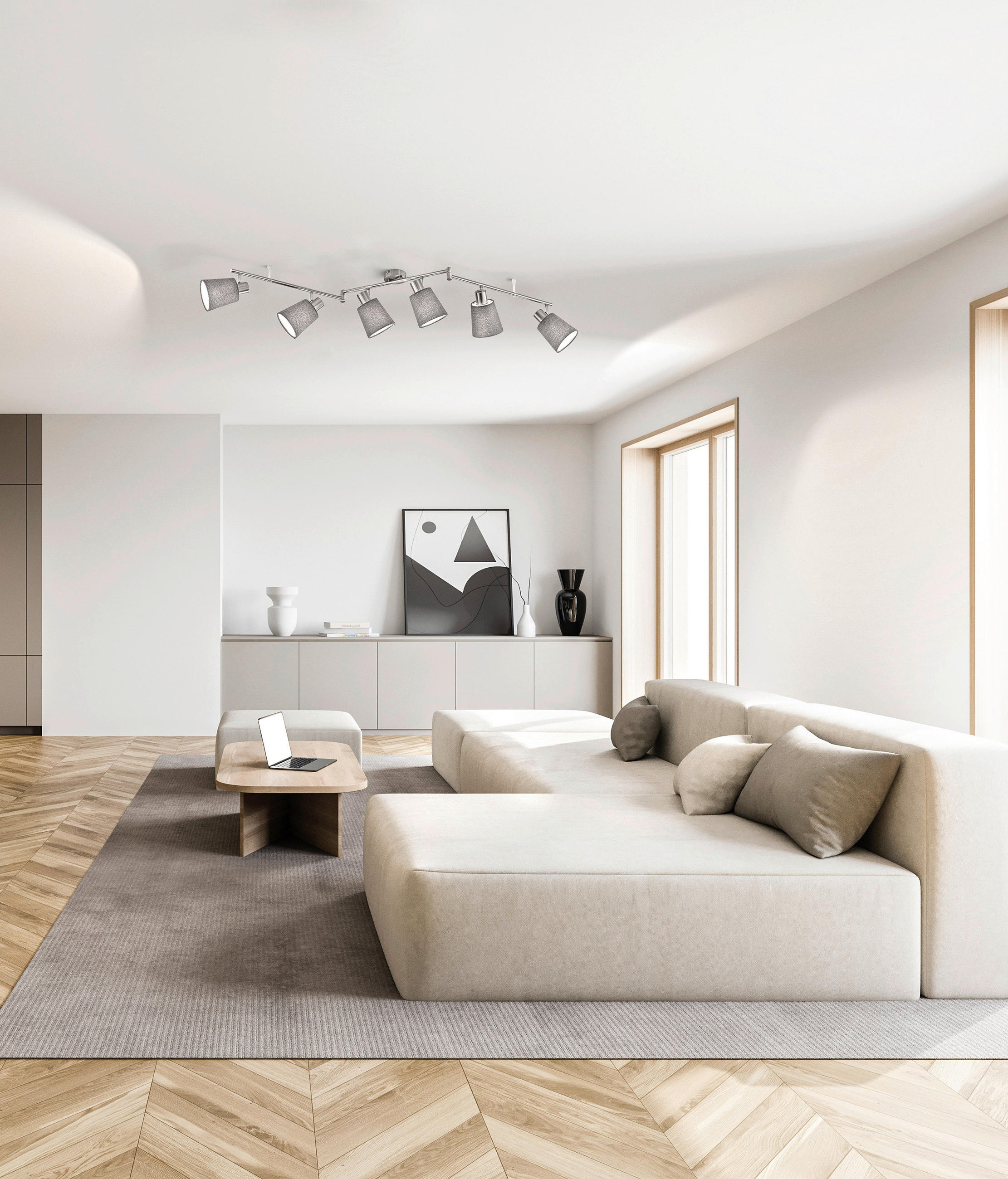 DECKENLEUCHTE     - Grau, Design, Textil (11/145cm) - Fischer & Honsel