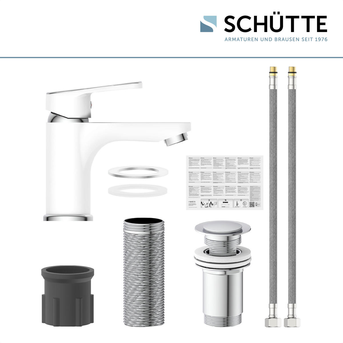 WASCHTISCHARMATUR 34710  - Chromfarben/Weiß, Basics, Metall (5/14/14,5cm) - Schütte