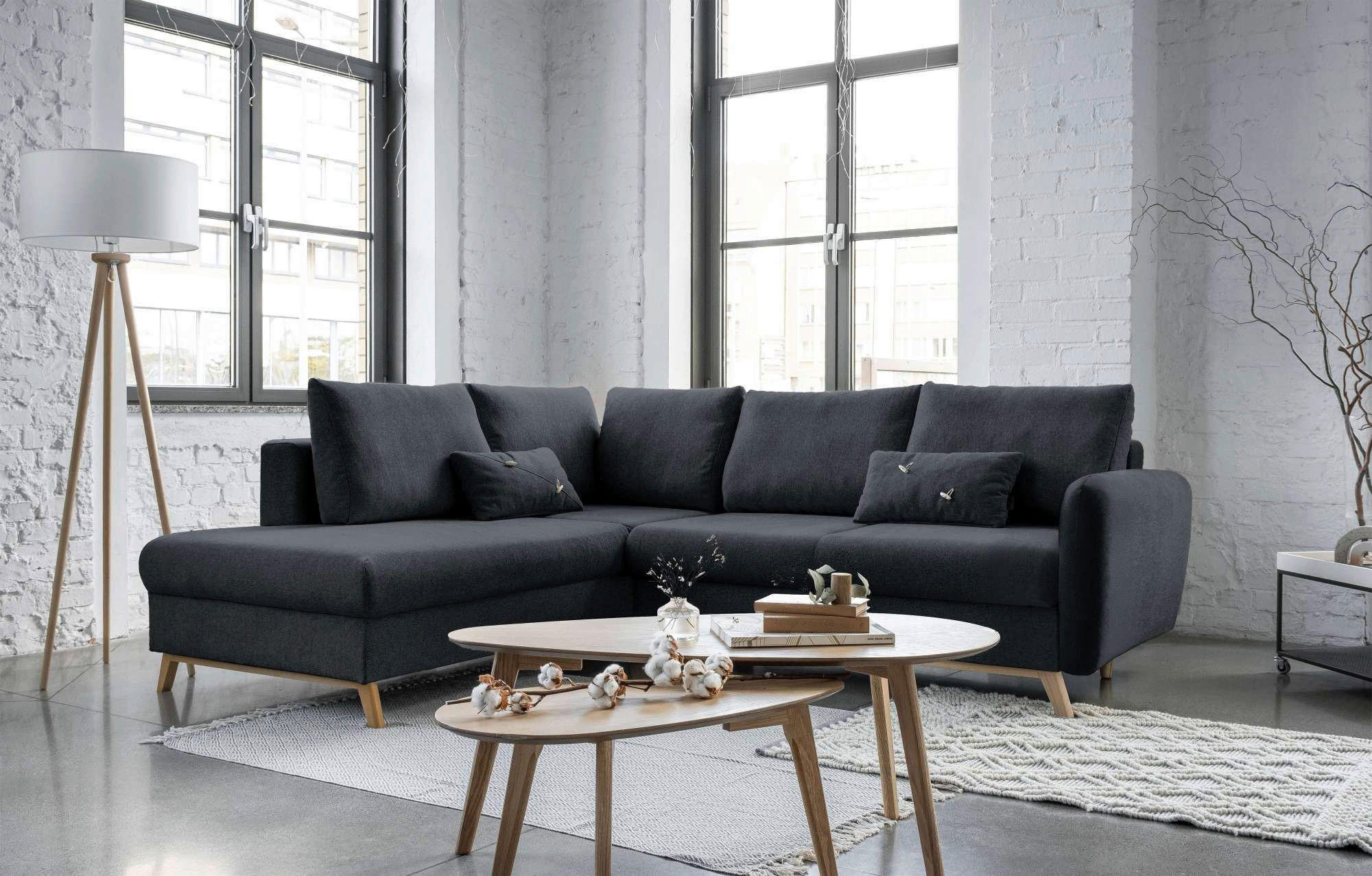 ECKSOFA Dunkelgrau Chenille  - Dunkelgrau/Naturfarben, Holz/Textil (202/242cm) - MID.YOU