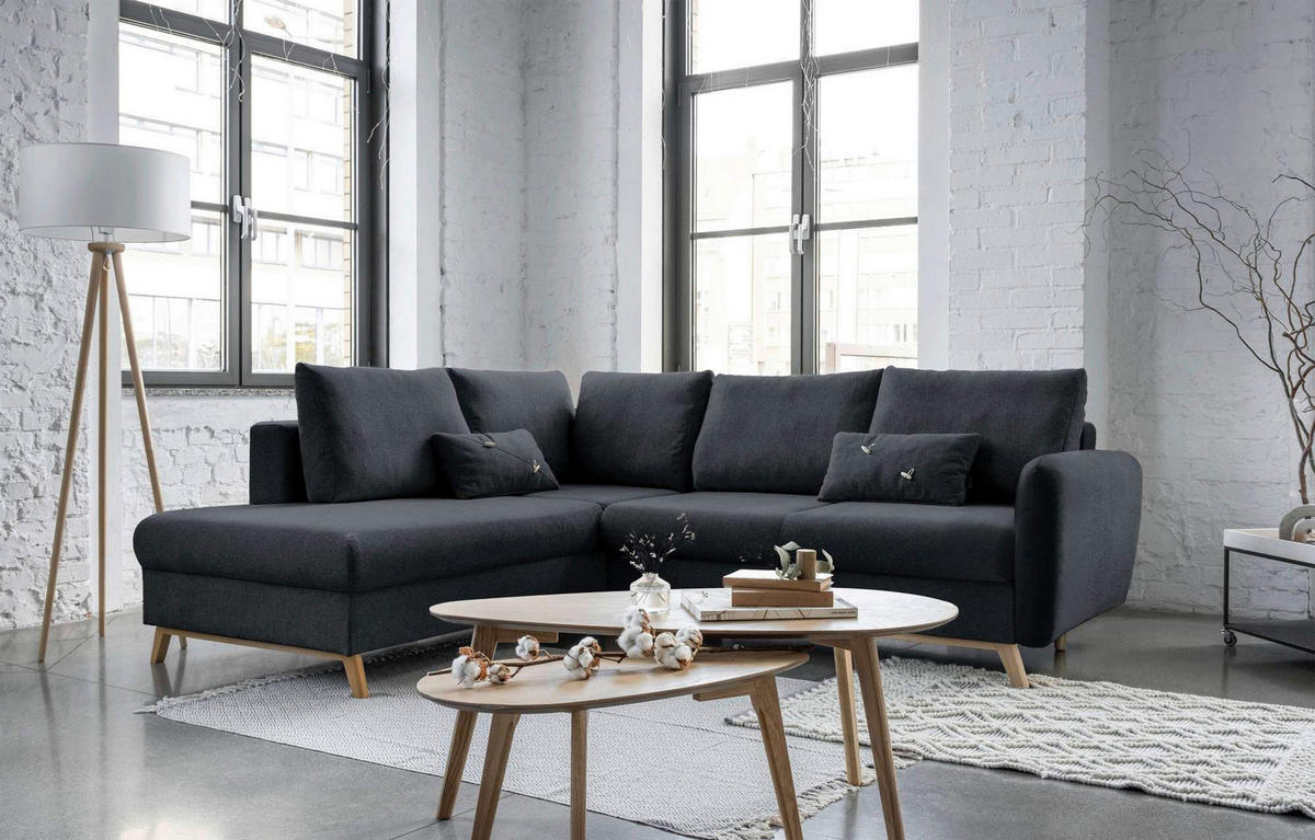 ECKSOFA Dunkelgrau Chenille  - Dunkelgrau/Naturfarben, Holz/Textil (202/242cm) - MID.YOU