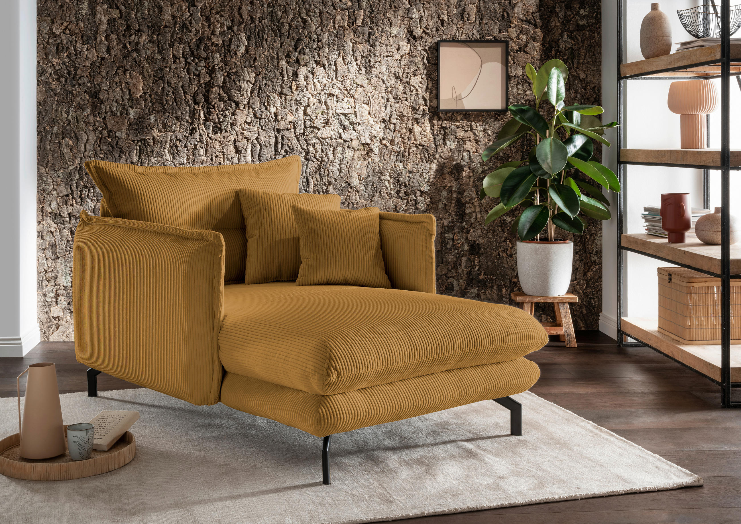 XXL-SESSEL Cord Goldfarben    - Goldfarben/Schwarz, MODERN, Textil/Metall (111/101/167cm) - Livetastic