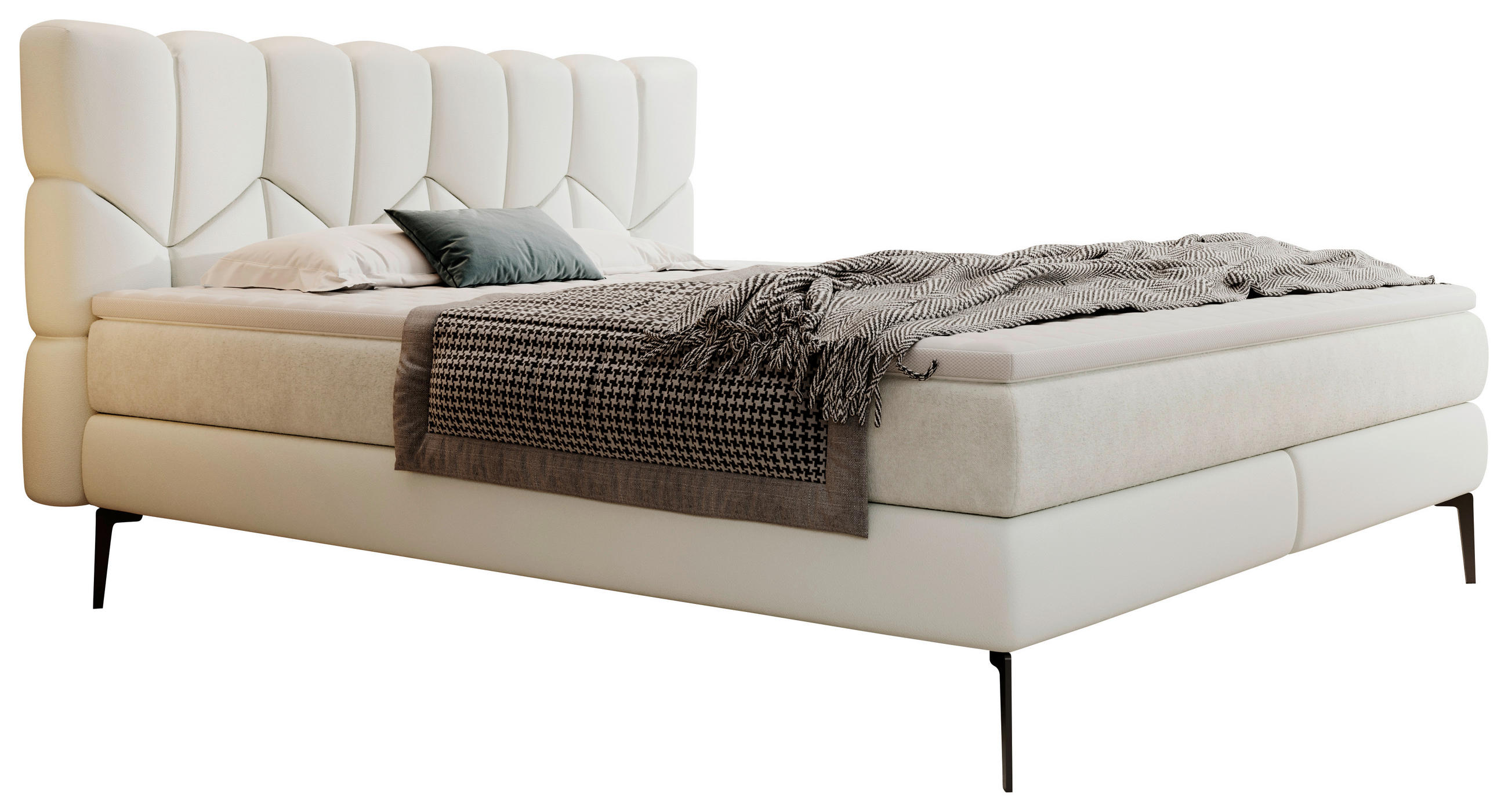 BOXSPRINGBETT 180/200 cm  in Weiss  - Weiss/Schwarz, Design, Leder/Textil (180/200cm) - Esposa