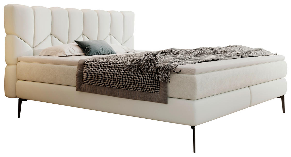 BOXSPRINGBETT 180/200 cm  in Weiss  - Weiss/Schwarz, Design, Leder/Textil (180/200cm) - Esposa