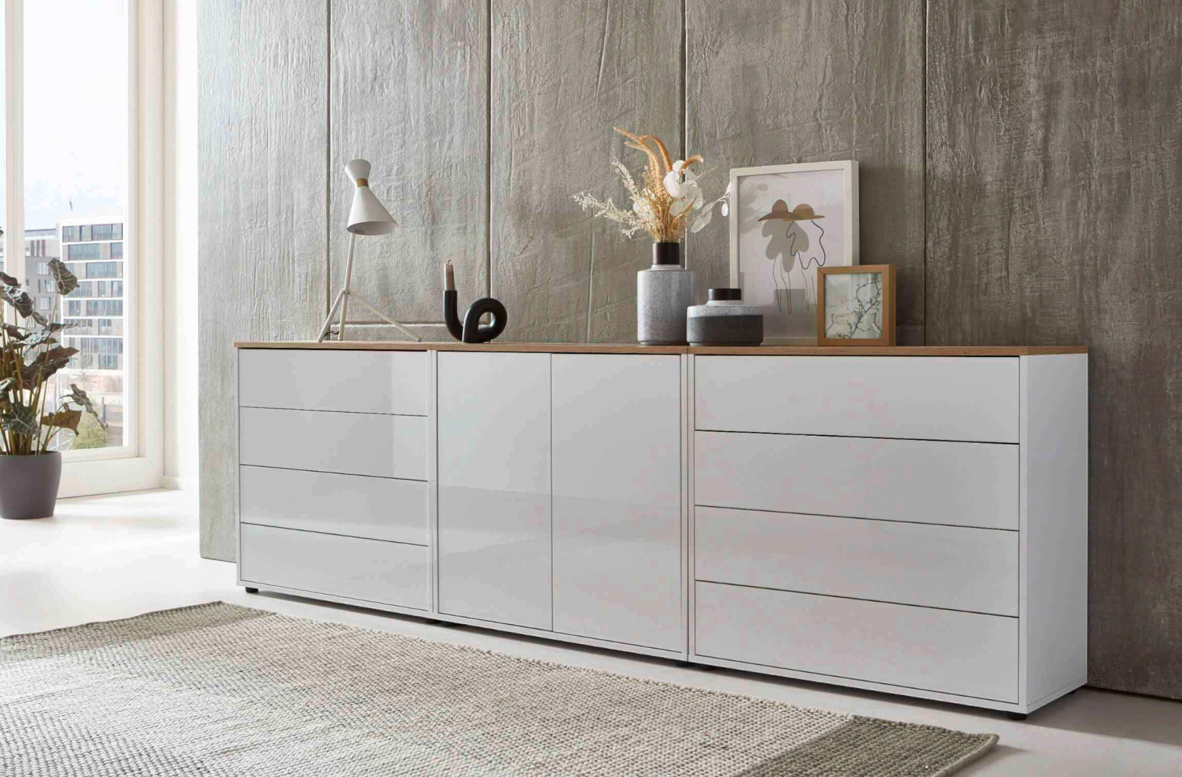 SIDEBOARD Mailand Set 4  in 237/73/33 cm  - Weiß Hochglanz/Schwarz, MODERN, Holzwerkstoff/Kunststoff (237/73/33cm) - MID.YOU