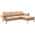 ECKSOFA  in Flachgewebe Lachsfarben Armteilverstellung, Relaxfunktion, Drehsitzfunktion  255-365/175-224 cm  - Schwarz/Lachsfarben, Design, Textil/Metall (255-365/175-224cm) - Dieter Knoll
