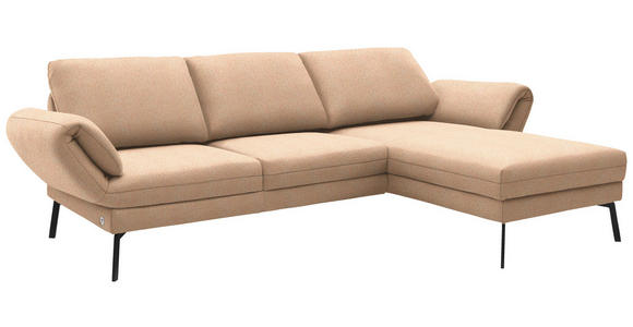 ECKSOFA  in Flachgewebe Lachsfarben Armteilverstellung, Relaxfunktion, Drehsitzfunktion  255-365/175-224 cm  - Schwarz/Lachsfarben, Design, Textil/Metall (255-365/175-224cm) - Dieter Knoll
