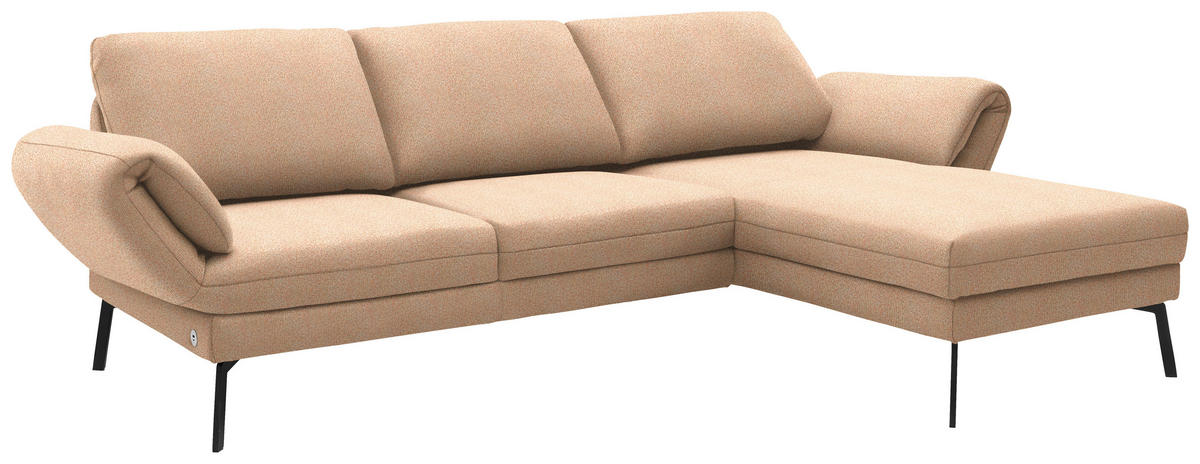 ECKSOFA Flachgewebe Lachsfarben  - Schwarz/Lachsfarben, Design, Textil/Metall (255-365/175-224cm) - Dieter Knoll
