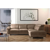 ECKSOFA Braun Mikrofaser Rücken echt, Relaxfunktion, Kopfteilverstellung  - Chromfarben/Braun, Design, Textil/Metall (238/276cm) - Livetastic