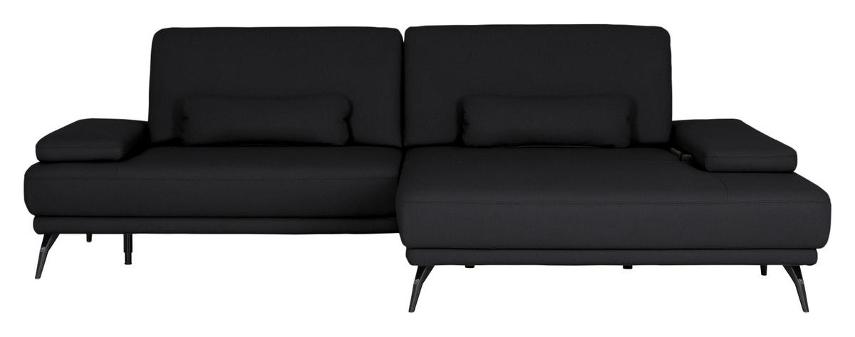 ECKSOFA Echtleder Schwarz  - Schwarz, Konventionell, Leder/Metall (301/180cm) - Joop!