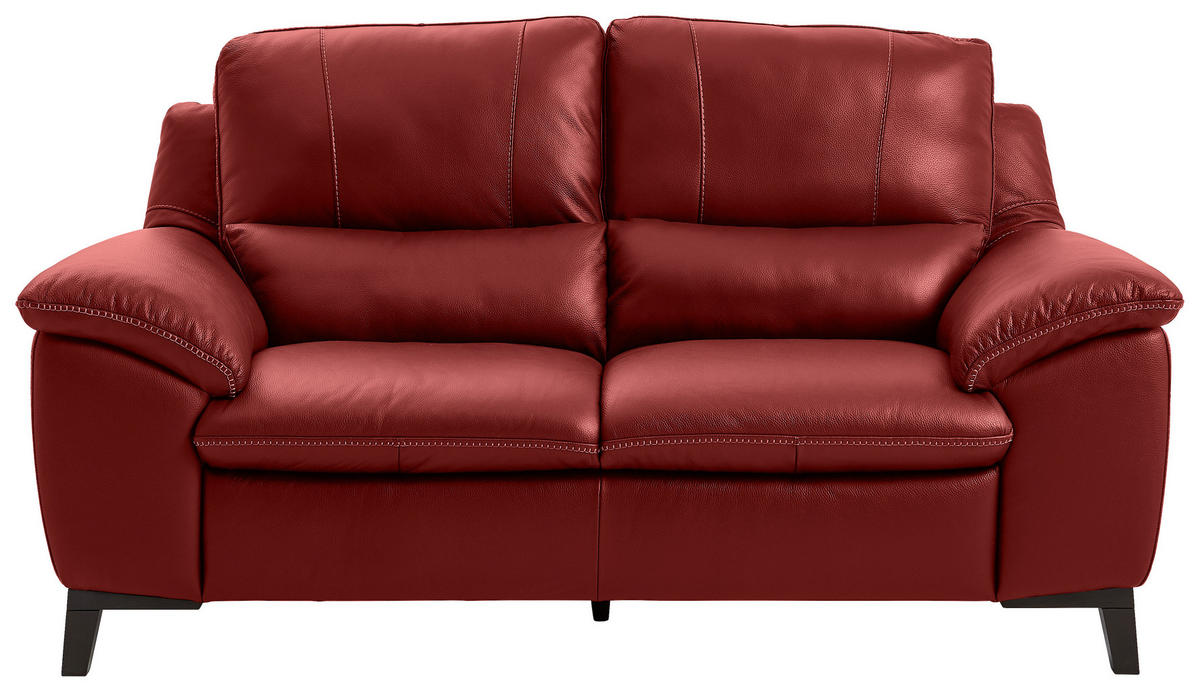 2,5-SITZER Echtleder Rot  - Wengefarben/Rot, Design, Leder/Holz (211/97/95cm) - Livetastic