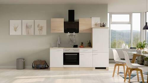 KÜCHENBLOCK 220 cm   in Weiß, Sonoma Eiche  - Alufarben/Weiß, MODERN, Holzwerkstoff/Kunststoff (220cm) - FlexWell