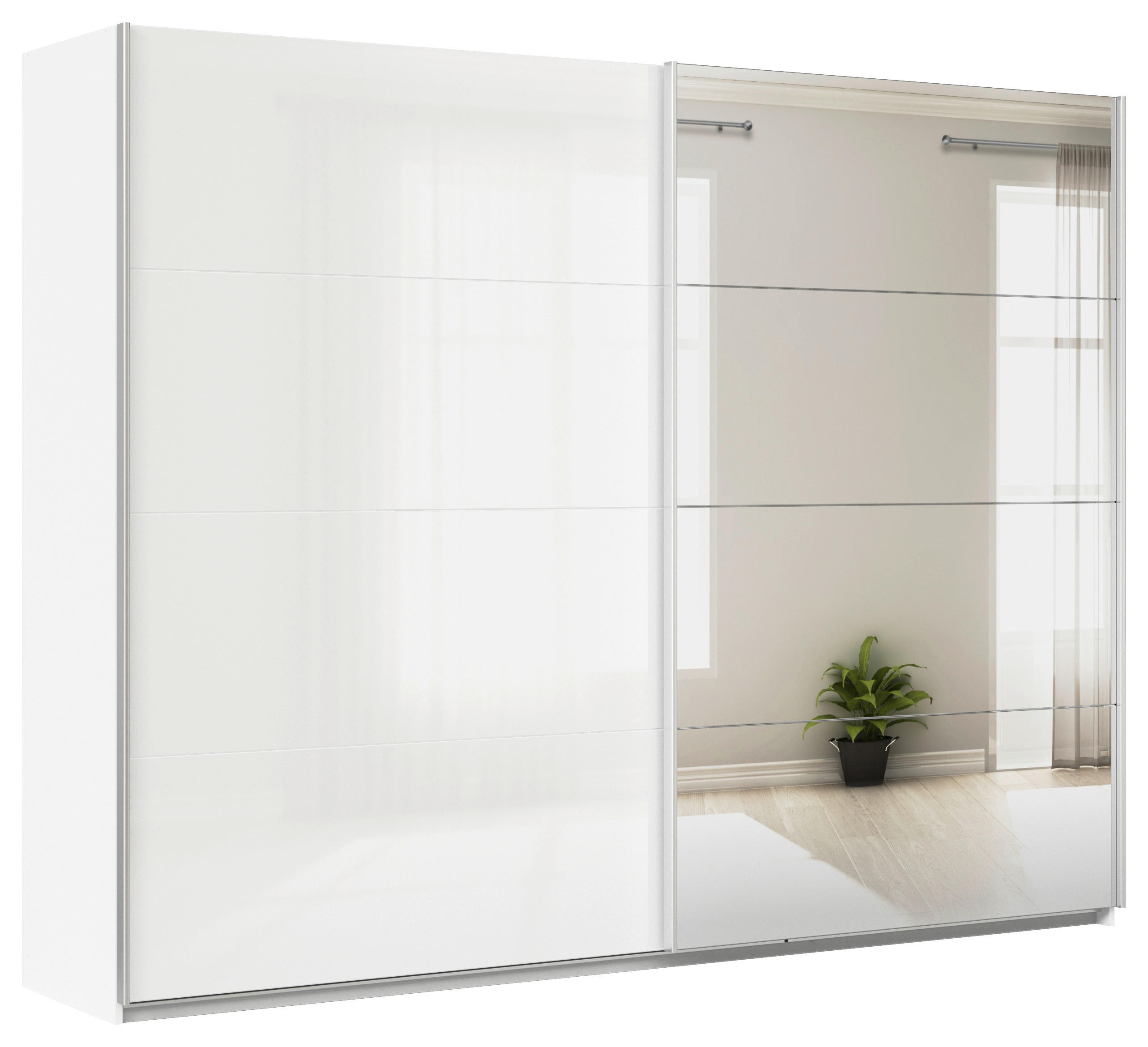 SCHWEBETÜRENSCHRANK  in Weiß  - Alufarben/Weiß, KONVENTIONELL, Glas/Holzwerkstoff (271/210/62cm) - Xora