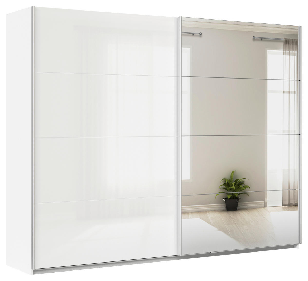 SCHWEBETÜRENSCHRANK  in Weiß  - Alufarben/Weiß, KONVENTIONELL, Glas/Holzwerkstoff (271/210/62cm) - Xora