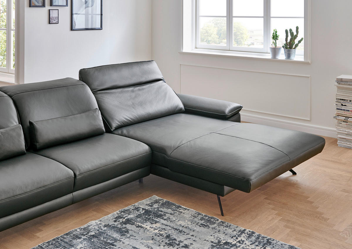 ECKSOFA in Echtleder Anthrazit  - Anthrazit/Schwarz, Design, Leder/Metall (328/193cm) - Dieter Knoll