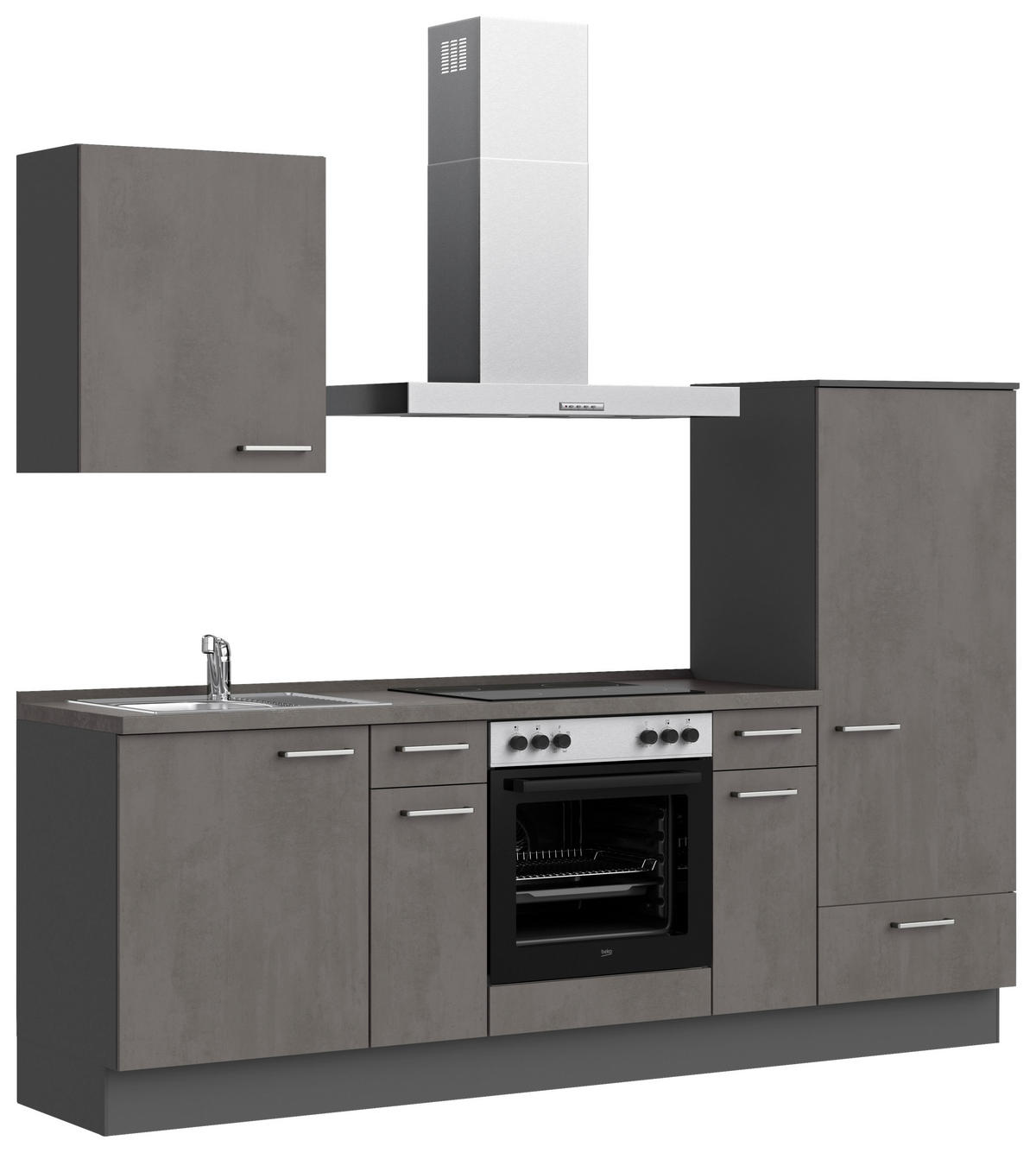 KÜCHENBLOCK Riva 240 cm  in Schieferfarben  - Schieferfarben/Edelstahlfarben, MODERN, Holzwerkstoff/Metall (240cm) - Nobilia