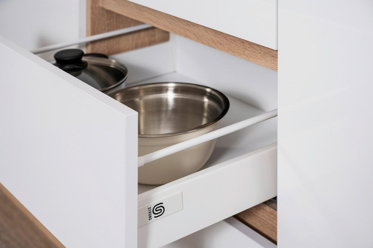 KÜCHENBLOCK 330 cm   in Eichefarben, Weiß Hochglanz  - Eichefarben/Weiß Hochglanz, Basics, Holzwerkstoff (330cm) - Respekta