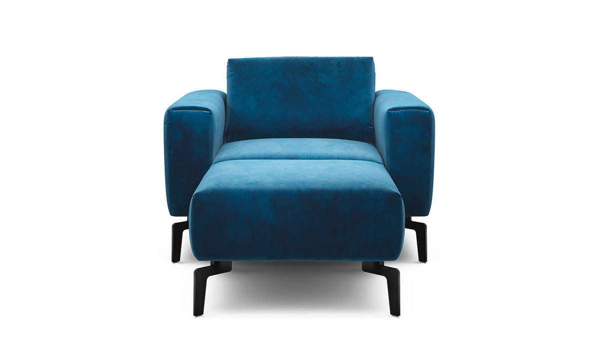 Sessel inkl. Hocker Samt    - Blau/Schwarz, Design, Textil/Metall (110/85/86-94cm) - SENSOO