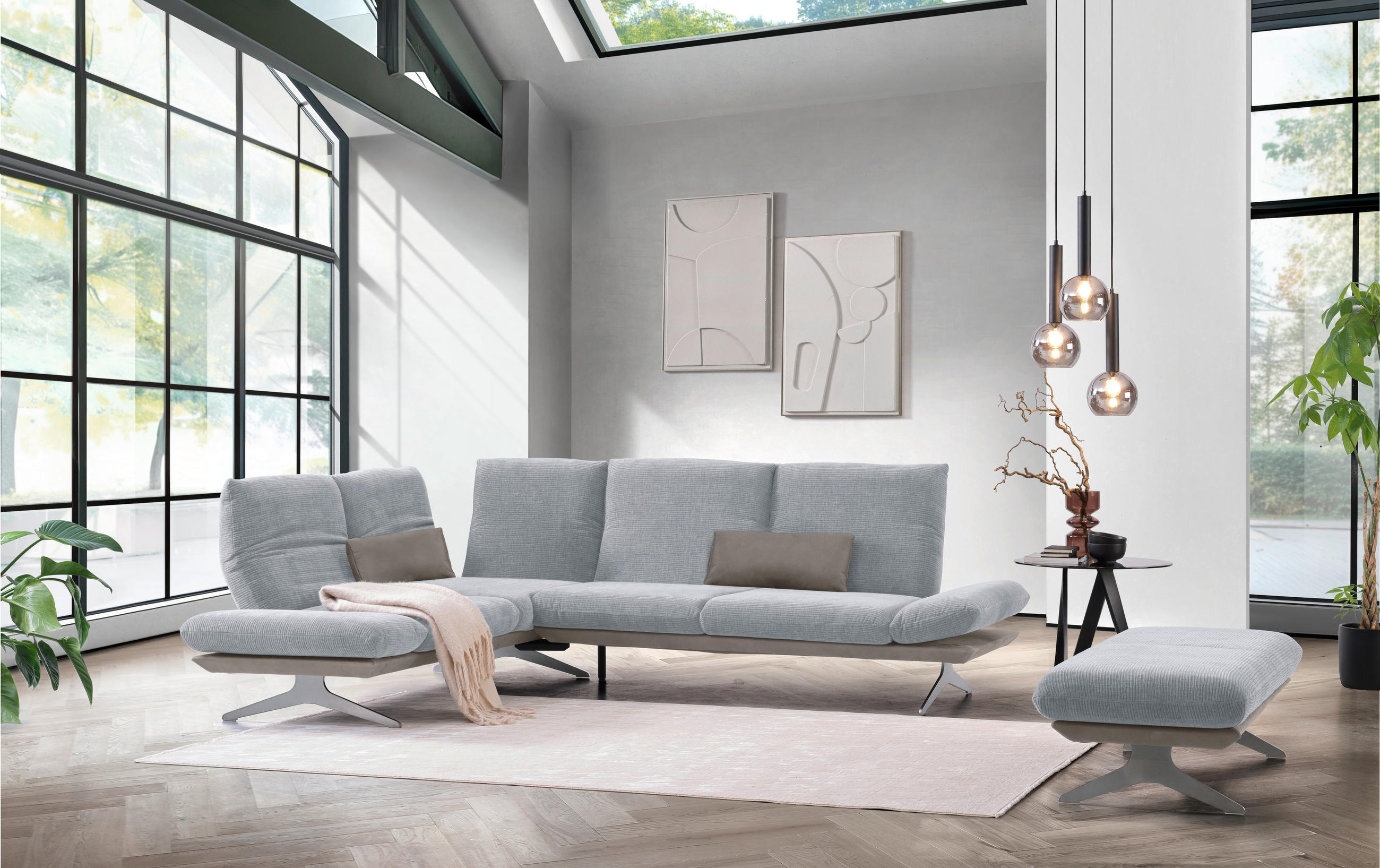 ECKSOFA in Flachgewebe Grau  209/277 cm  - Edelstahlfarben/Grau, Design, Textil/Metall (209/277cm) - Koinor