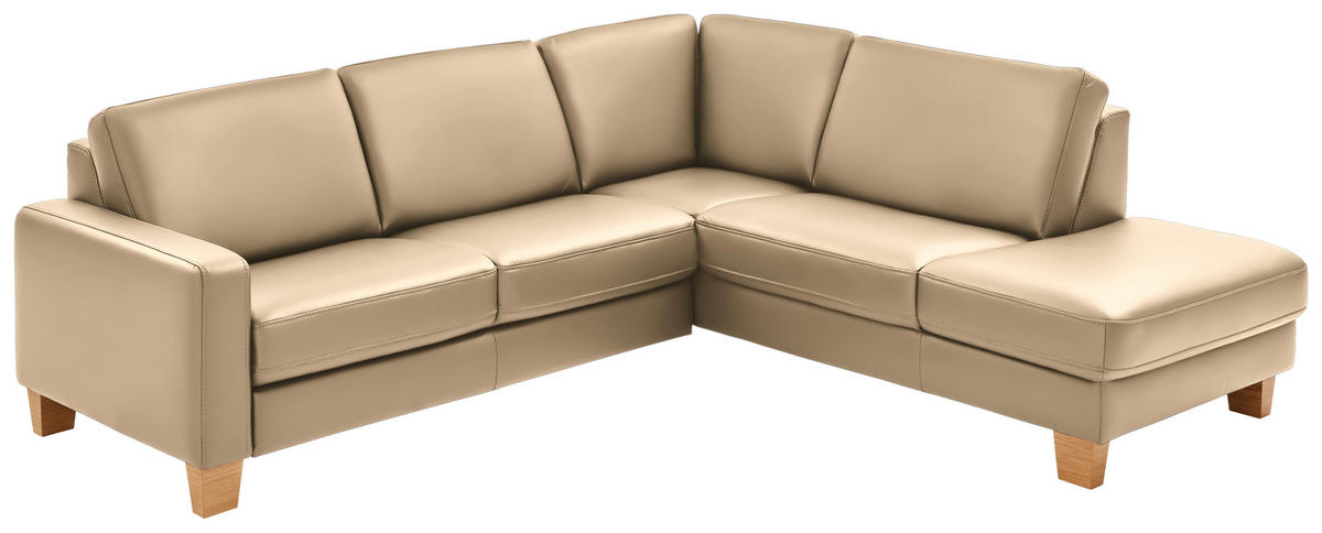 ECKSOFA in Echtleder Beige  - Eiche Bianco/Beige, Konventionell, Leder/Holz (257/235cm) - Valdera