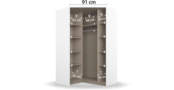 ECKSCHRANK 117/197/117 cm  - Weiß Hochglanz/Alufarben, Design, Holzwerkstoff/Kunststoff (117/197/117cm) - Carryhome