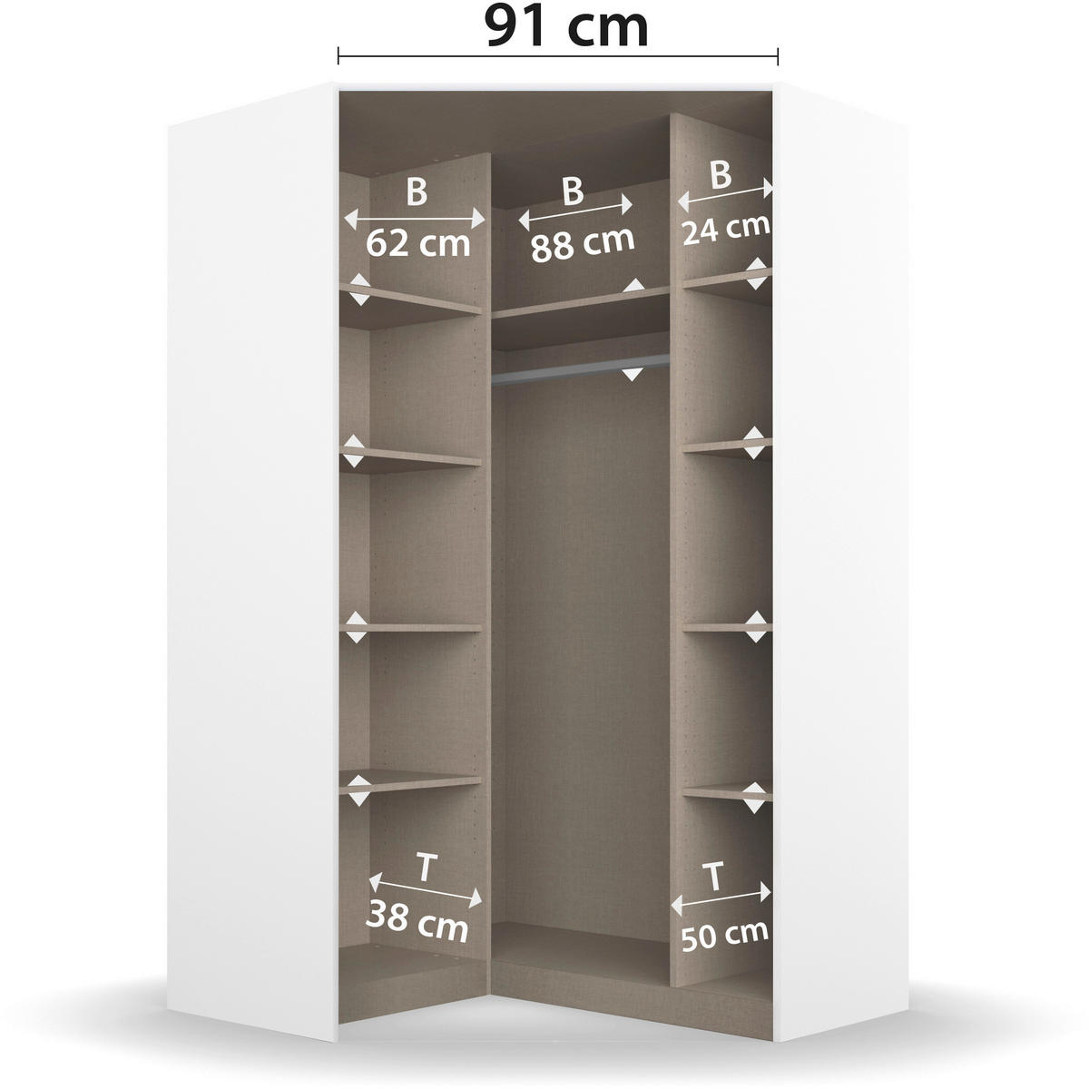 ECKSCHRANK 117/197/117 cm  - Weiß Hochglanz/Alufarben, Design, Holzwerkstoff/Kunststoff (117/197/117cm) - Carryhome