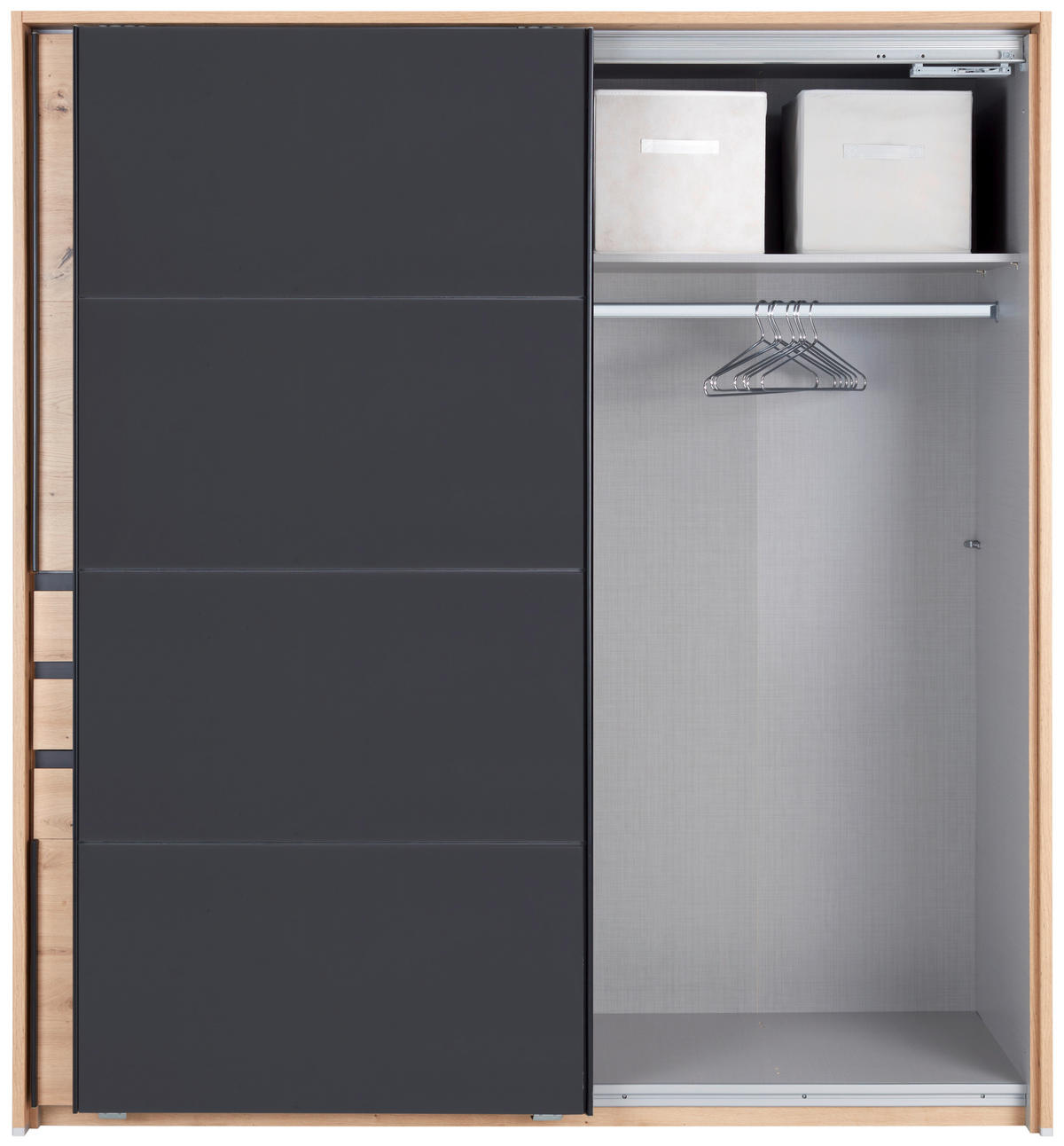 SCHWEBETÜRENSCHRANK in Grau, Eiche Artisan  - Schwarz/Eiche Artisan, Konventionell, Glas/Holzwerkstoff (180/198/65cm) - MID.YOU