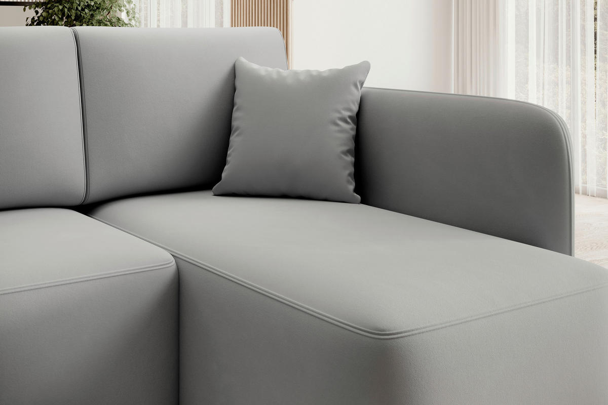ECKSOFA in Plüsch Hellgrau   - Hellgrau/Schwarz, Design, Kunststoff/Textil (206cm) - MID.YOU