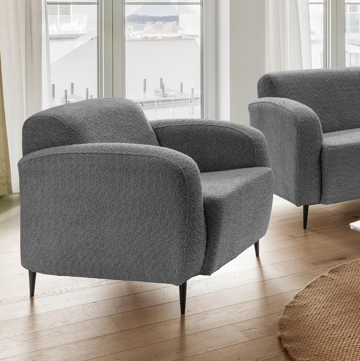 SESSEL in Bouclé Anthrazit  - Anthrazit/Schwarz, Modern, Textil/Metall (85/76/90cm) - Livetastic
