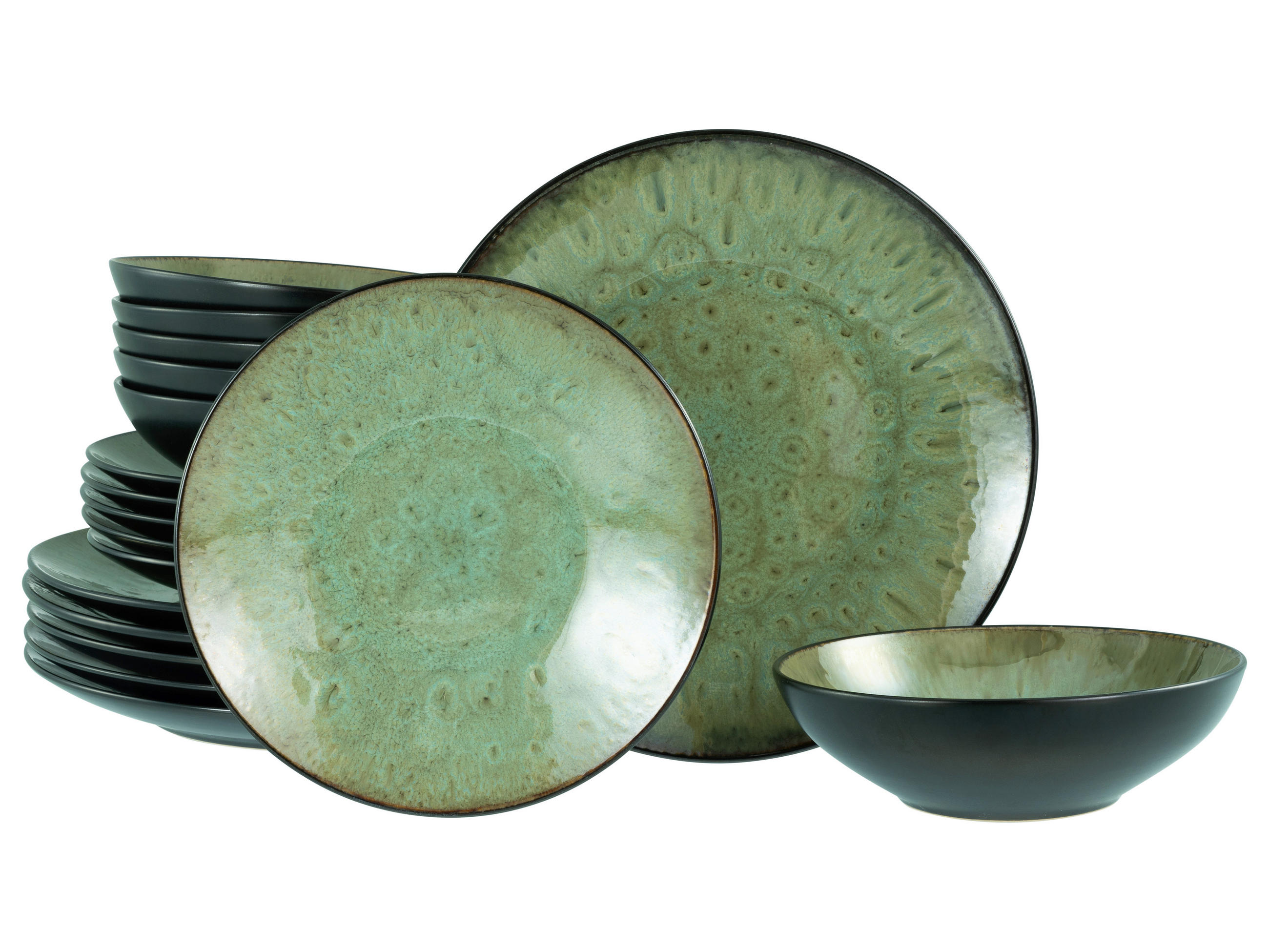 TAFELSERVICE Jawa Grün 18-teilig  - Schwarz/Grün, Basics, Keramik - Creatable