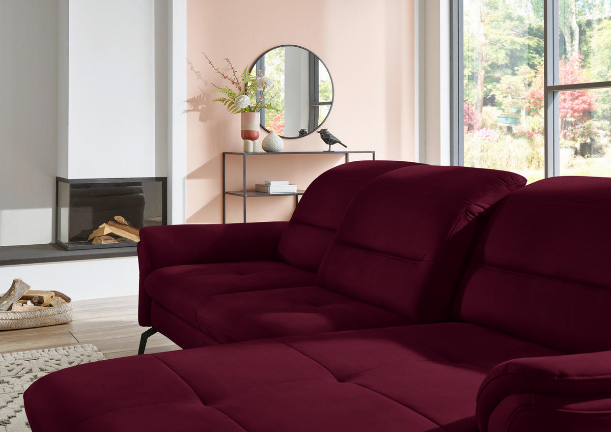 ECKSOFA in Flachgewebe Bordeaux  260/181 cm  - Bordeaux/Schwarz, KONVENTIONELL, Textil/Metall (260/181cm) - Beldomo Speed