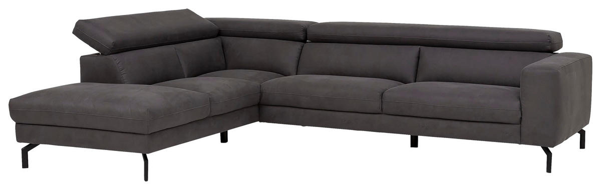 ECKSOFA Mikrofaser Dunkelgrau  - Dunkelgrau/Schwarz, Modern, Textil/Metall (233/305cm) - Trendmanufaktur