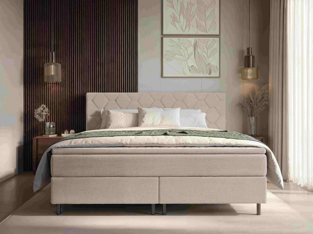 BOXSPRINGBETT 160/200 cm  Beige  - Beige/Schwarz, Konventionell, Textil/Metall (160/200cm) - Chameo