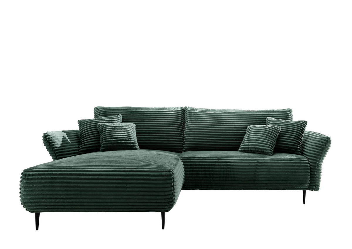 ECKSOFA Dunkelgrün Cord  - Dunkelgrün/Schwarz, Design, Textil/Metall (178/264-302cm) - Livetastic