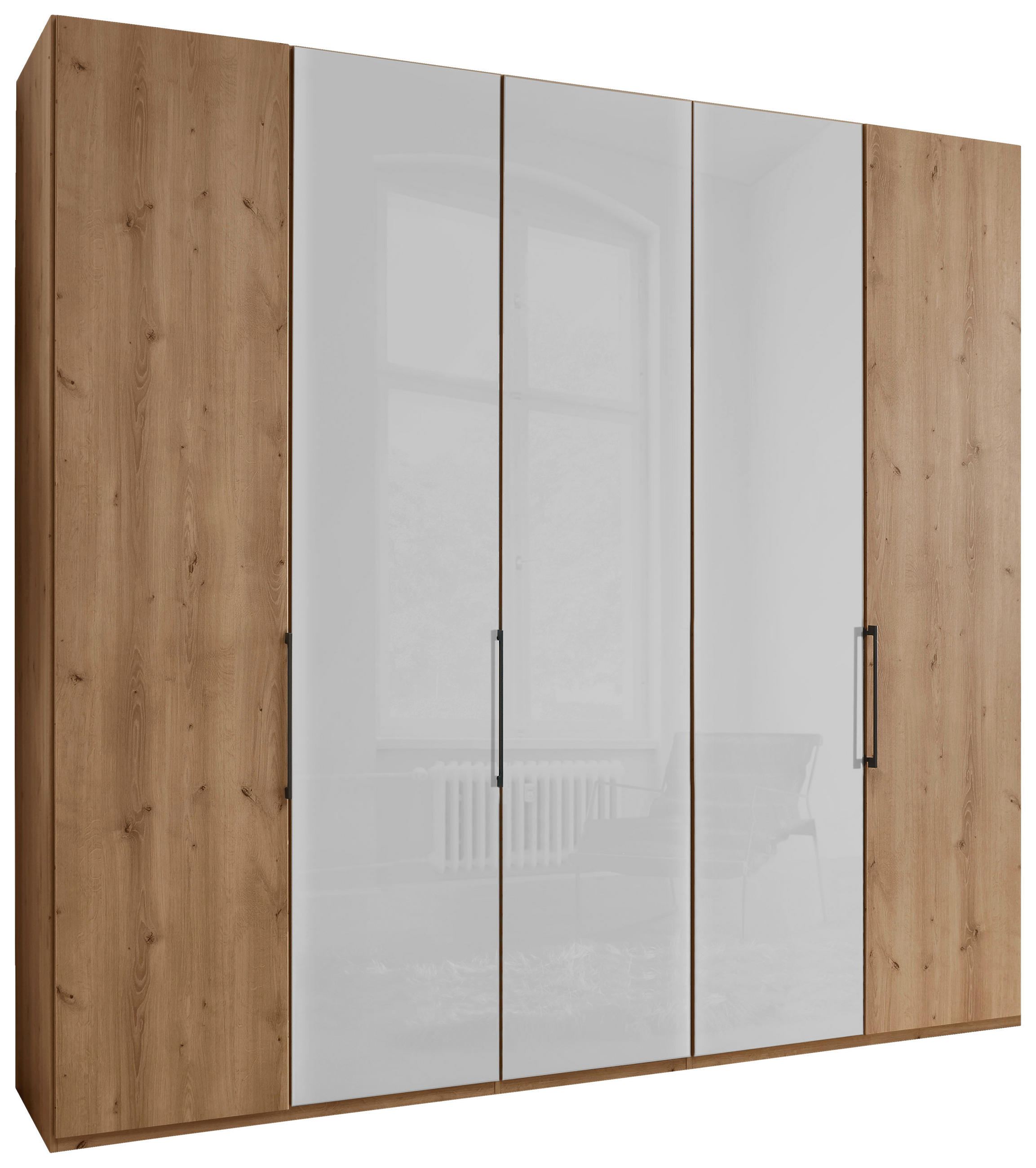 DREHTÜRENSCHRANK in Weiss, Eiche Bianco  - Schieferfarben/Weiss, Konventionell, Glas/Holzwerkstoff (250/236/58cm) - Dieter Knoll