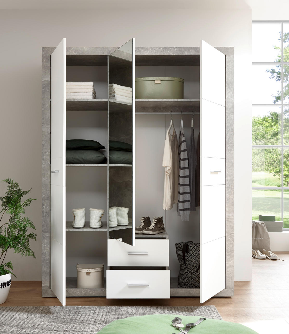 DREHTÜRENSCHRANK  in Grau, Weiß  - Eichefarben/Silberfarben, MODERN, Holzwerkstoff/Kunststoff (151/198/55cm) - MID.YOU