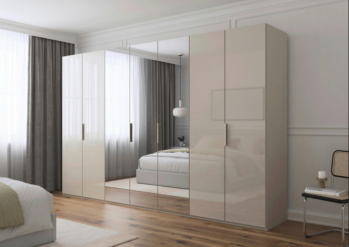 DREHTÜRENSCHRANK 350/223/61 cm,  in Champagner, 7-türig  - Champagner, Basics, Glas/Holzwerkstoff (350/223/61cm) - Novel