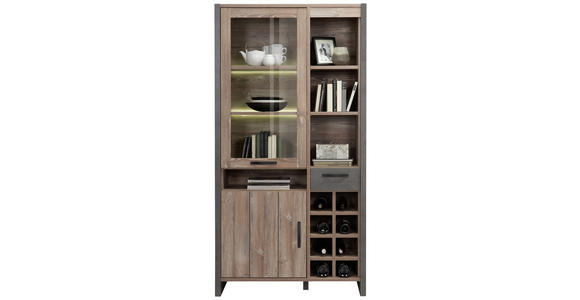 VITRINE in Kieferfarben, Dunkelgrau - Dunkelgrau/Schwarz, Trend, Glas/Holzwerkstoff (104,8/204,6/43cm) - Carryhome