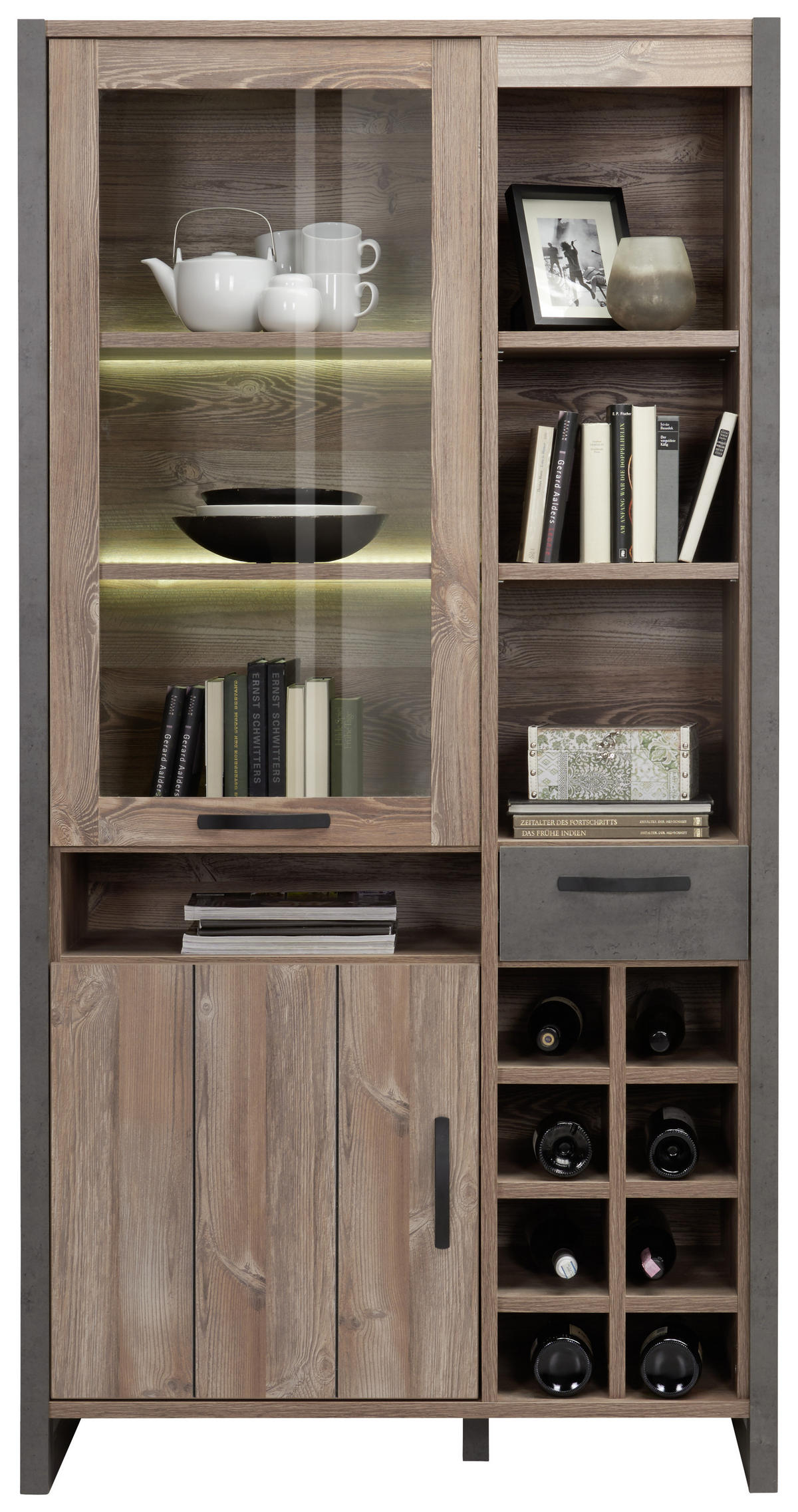 VITRINE in Kieferfarben, Dunkelgrau  - Dunkelgrau/Schwarz, Trend, Glas/Holzwerkstoff (104,8/204,6/43cm) - Carryhome