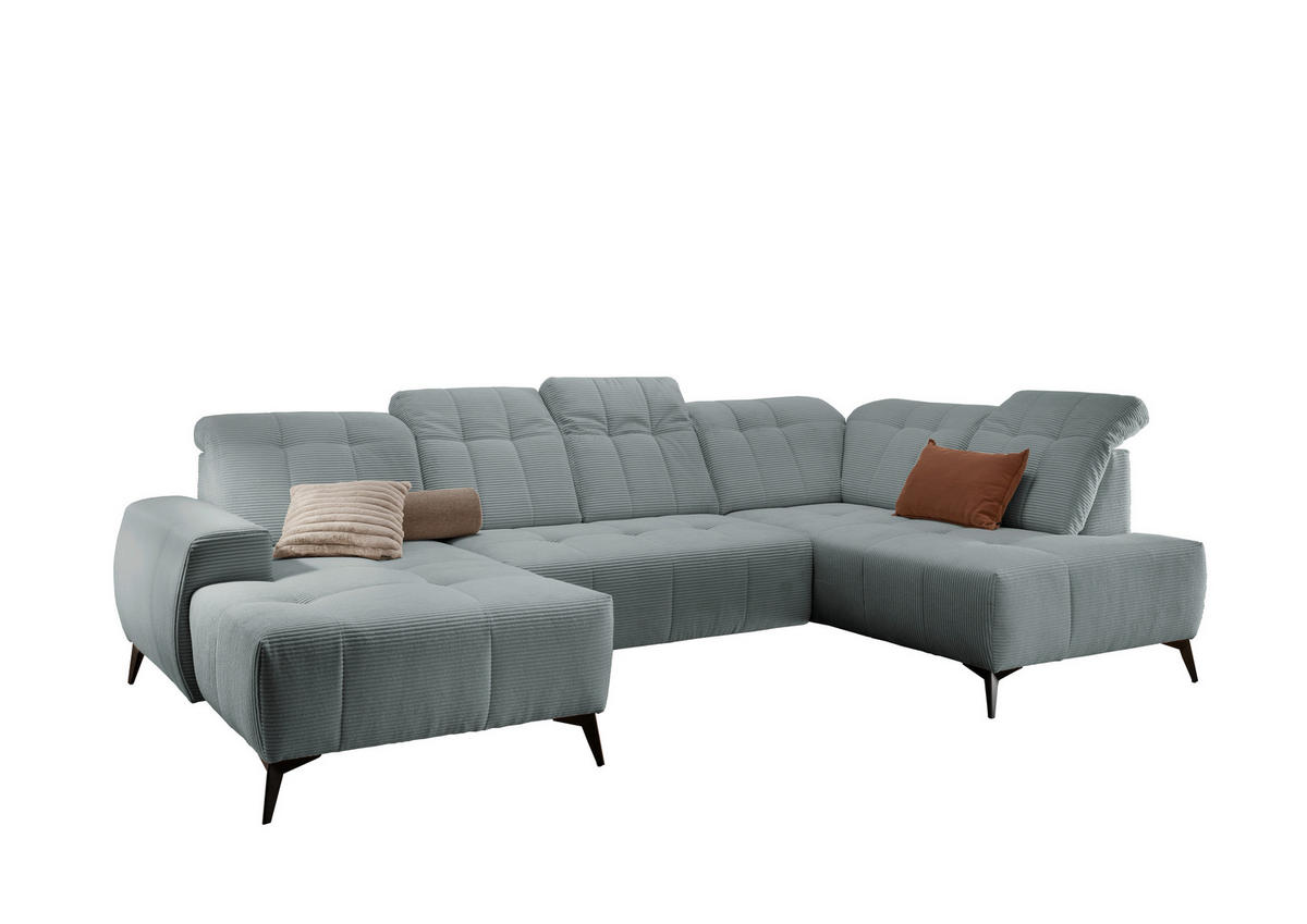 WOHNLANDSCHAFT SANO Hellblau Cord  - Schwarz/Hellblau, MODERN, Textil/Metall (180/337/200cm) - Livetastic