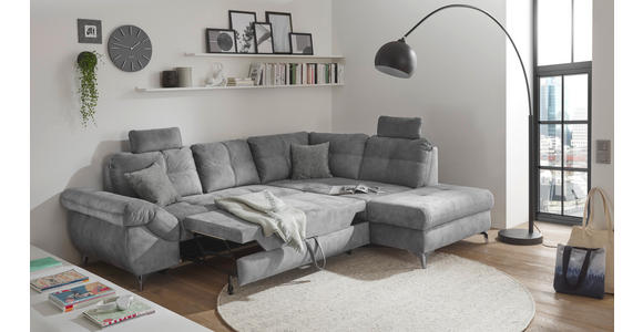 ECKSOFA Grau Velours  - Schwarz/Grau, KONVENTIONELL, Kunststoff/Textil (275/218cm) - Carryhome