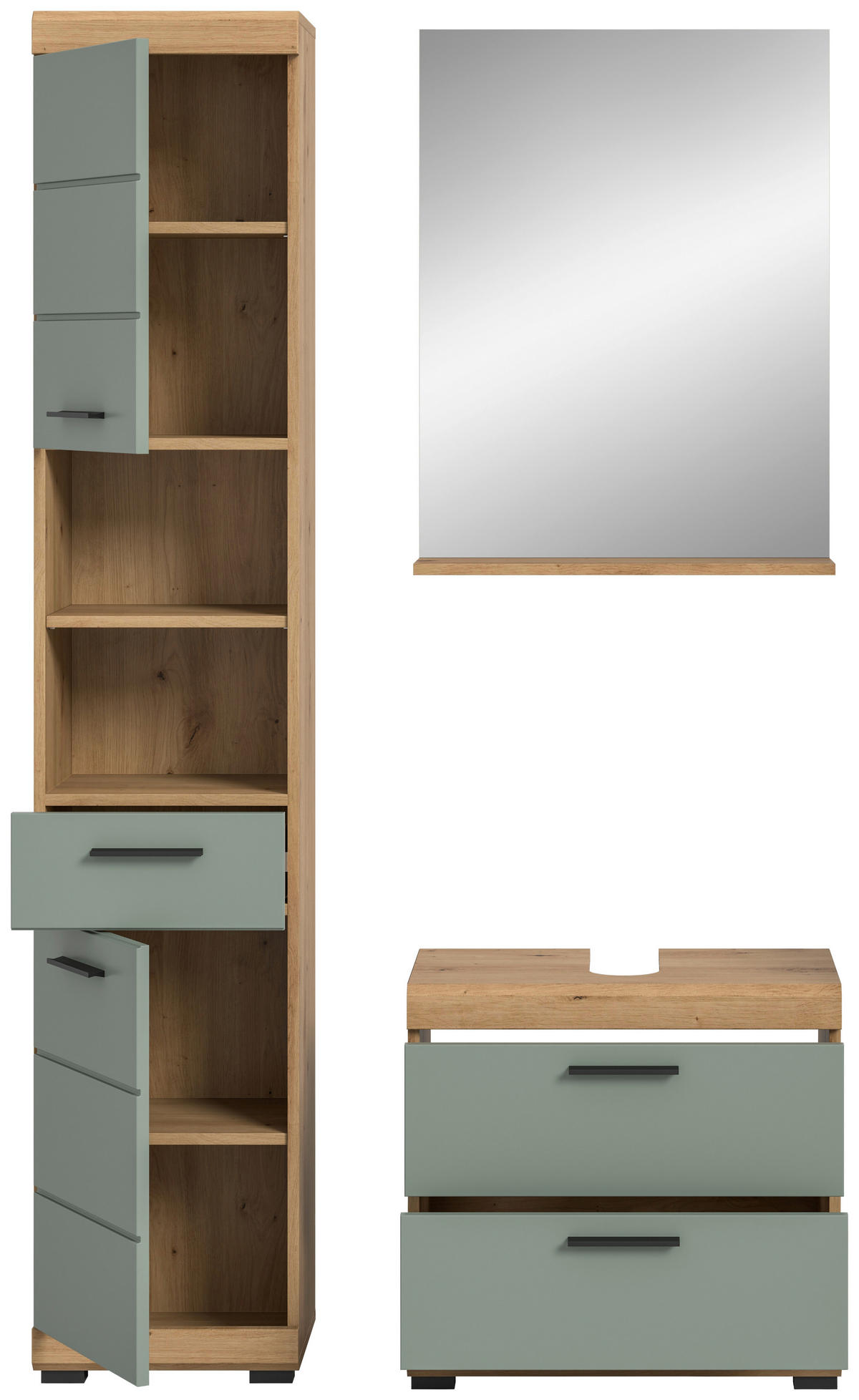 BADEZIMMER 3-teilig  in 97 cm  - Salbeigrün/Schwarz, MODERN, Holzwerkstoff/Kunststoff (97cm) - MID.YOU